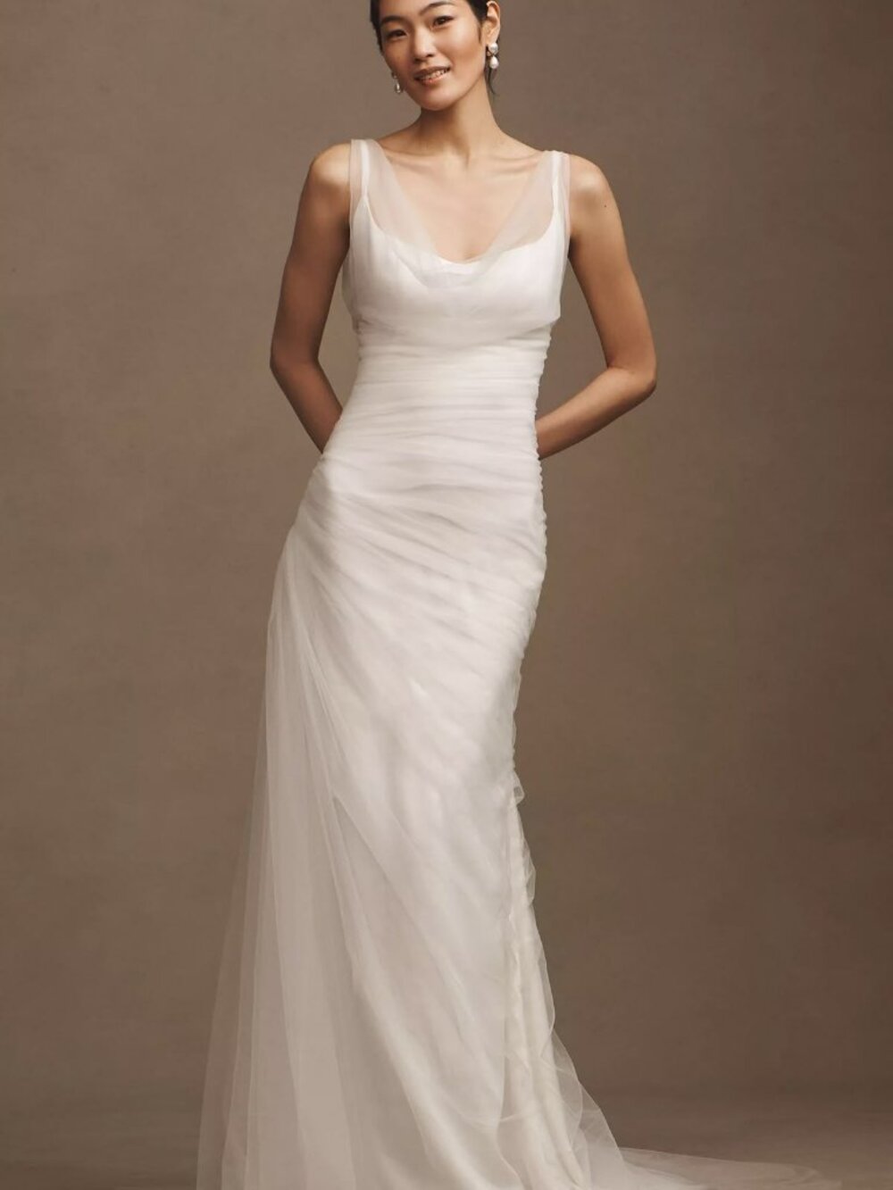 Sébastien Luke Ines Asymmetric Ruched Tulle Crepe Wedding Gown Size 4
